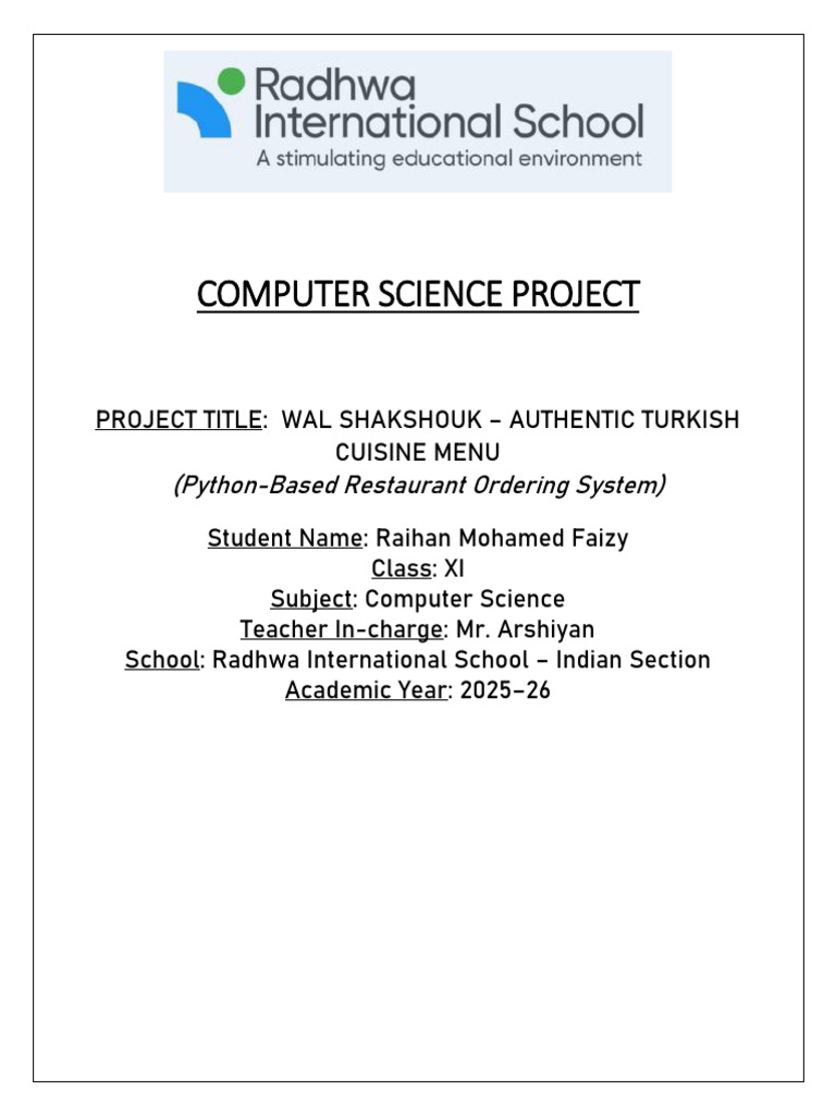 Wal Shakshouk Menu - .py project for class 11 | PDF | Graphical User ...