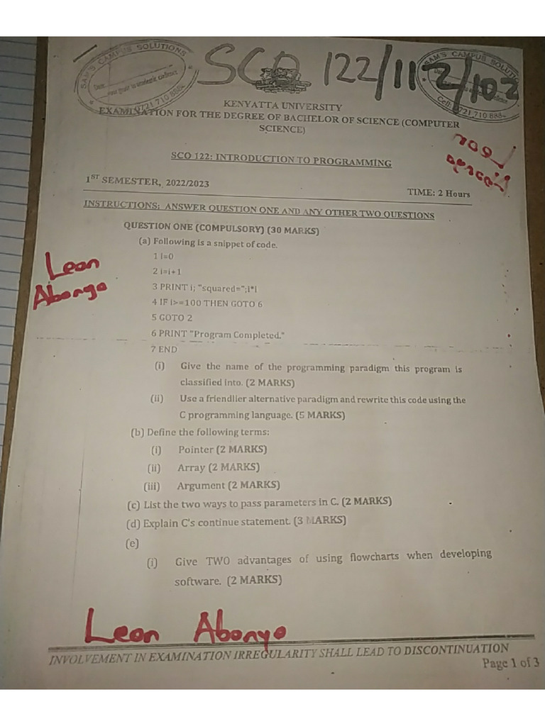 Sco 102 Past Papers by Leon Abonyo | PDF