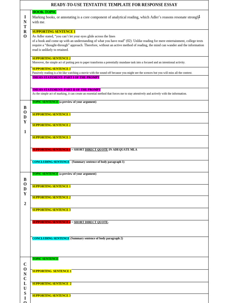 Fall 25 EAP Basic Template for Response Essay | PDF