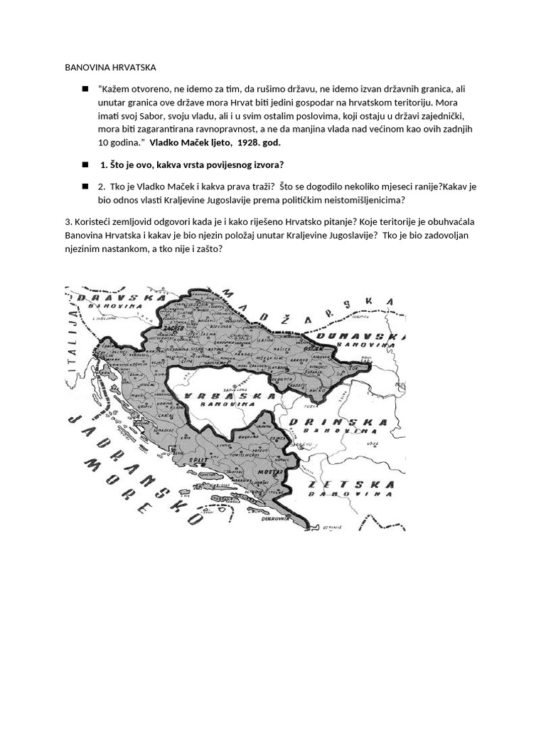 Banovina - Hrvatska - Zadaća | PDF