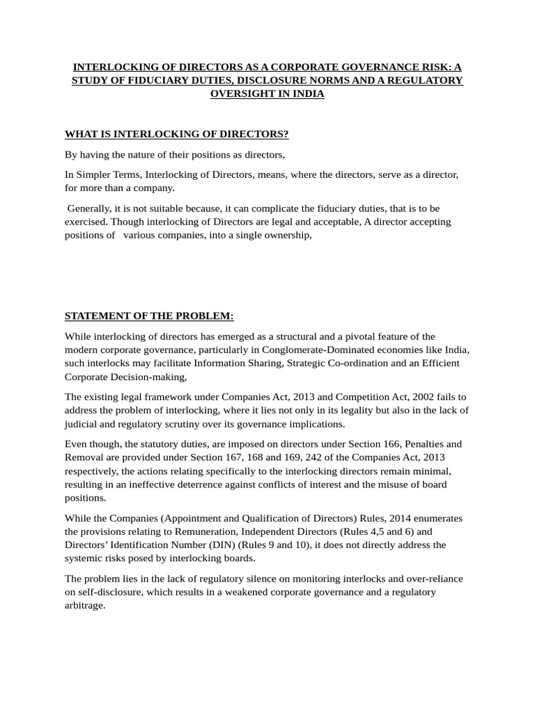 Interlocking of Directors as a Corporate Governance Risk 3 | PDF ...
