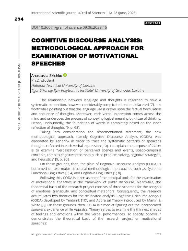 Cognitive Discourse Analysis in Speeches | PDF | Linguistics | Thought
