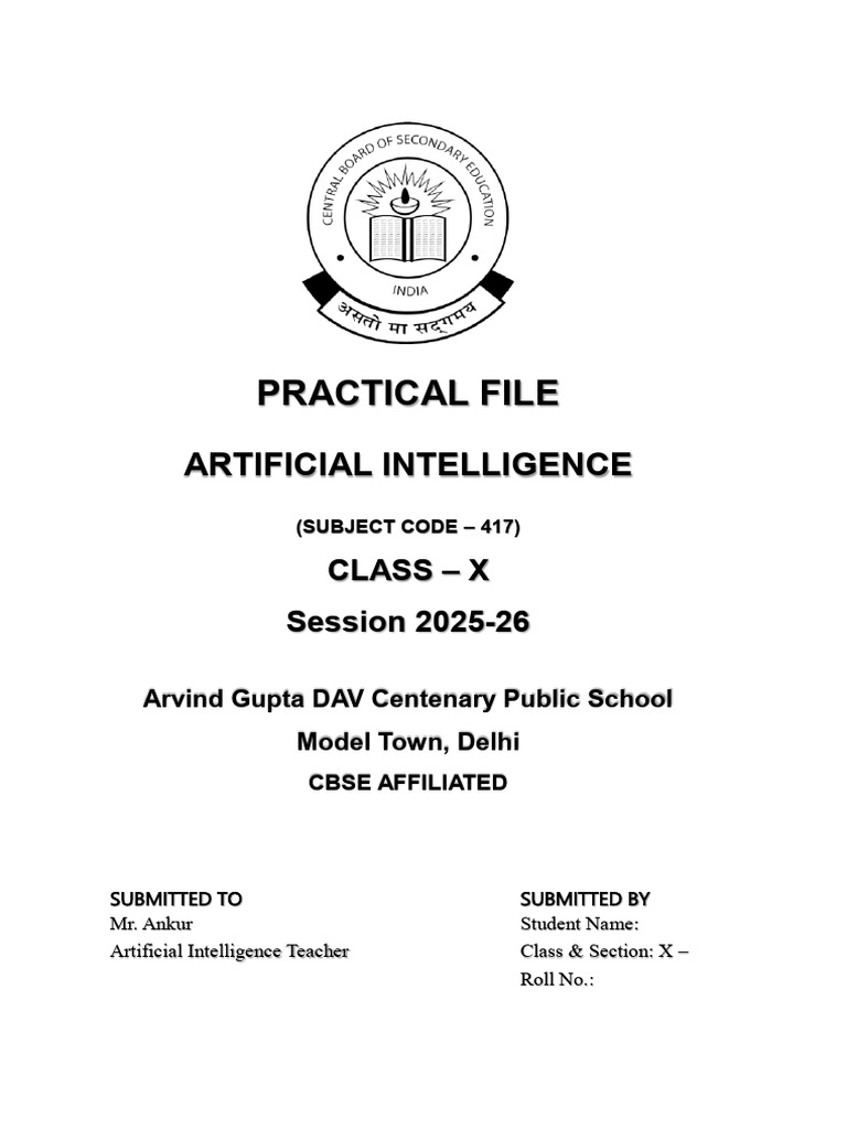 AI Practical File for Class X Students | PDF | Artificial Intelligence ...