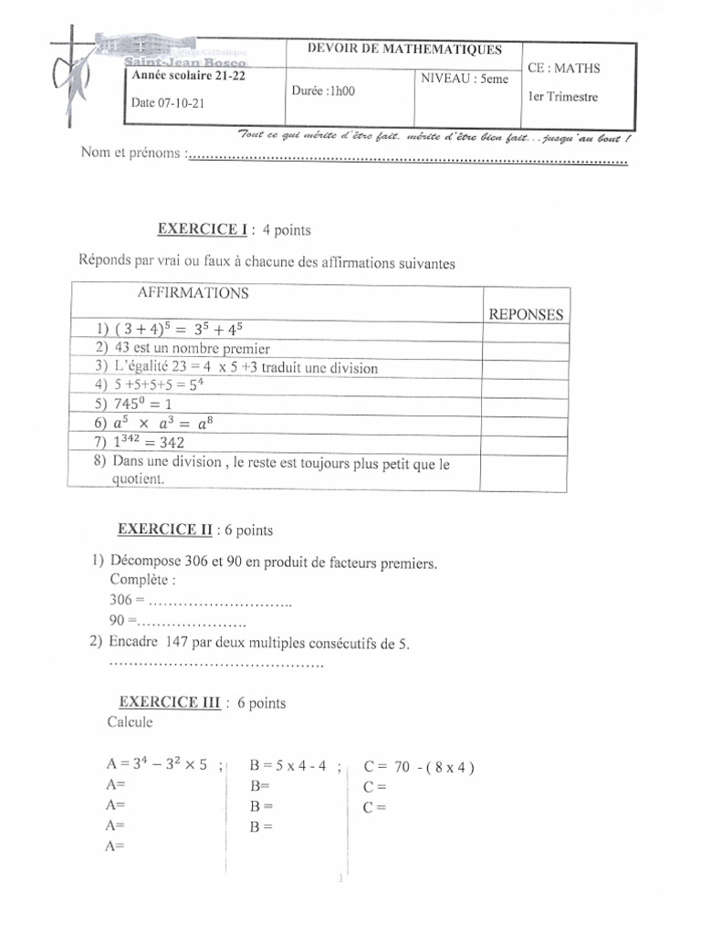 21 Dev Math 5 Stjbosco | PDF