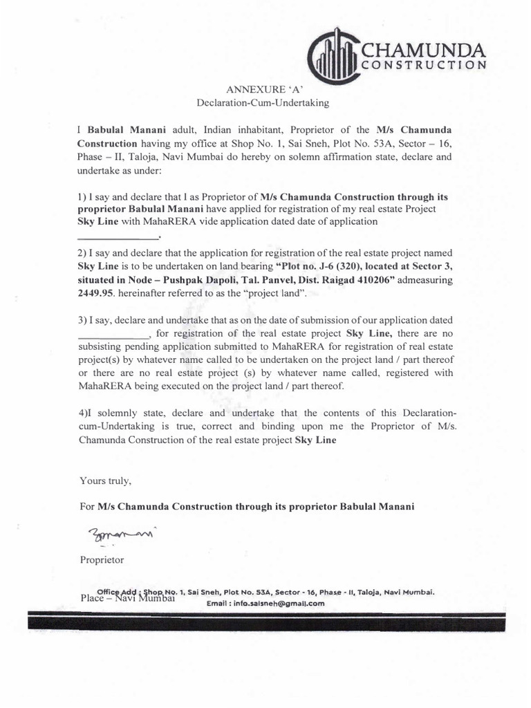 Declaration for Sky Line Project Registration | PDF