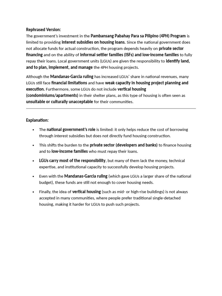 Challenges in 4PH Housing Program | PDF