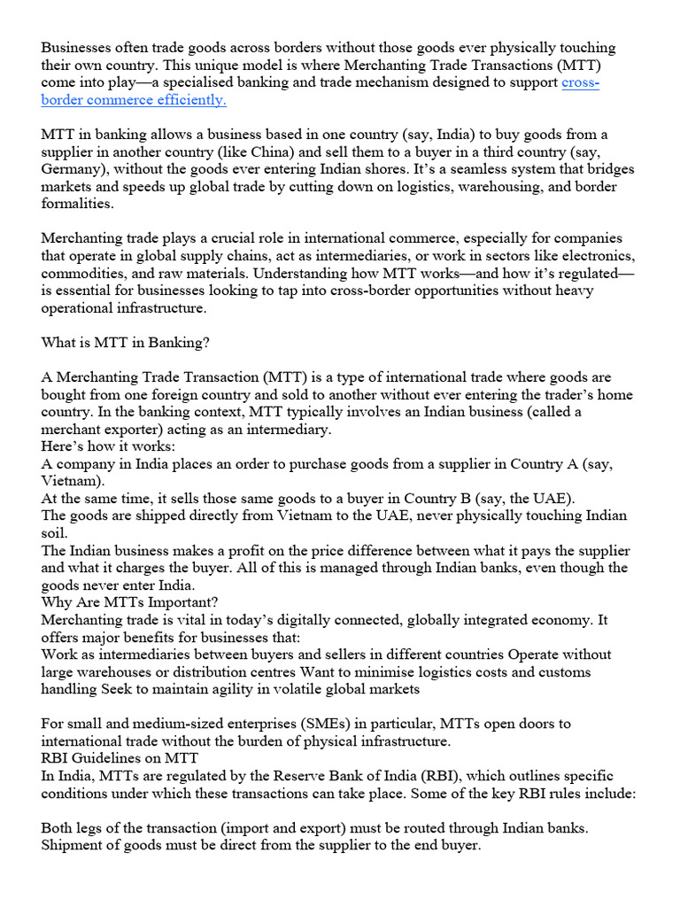 Understanding Merchanting Trade Transactions | PDF | Foreign Exchange ...
