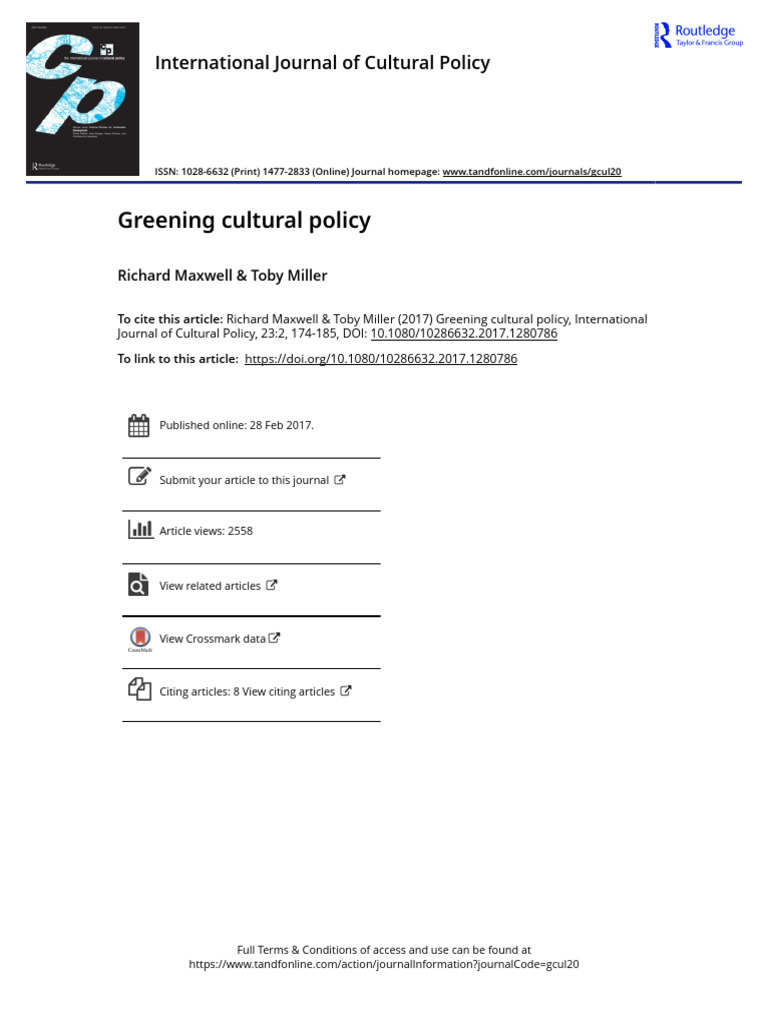 Greening Cultural Policy for Sustainability | PDF | Climate Change ...