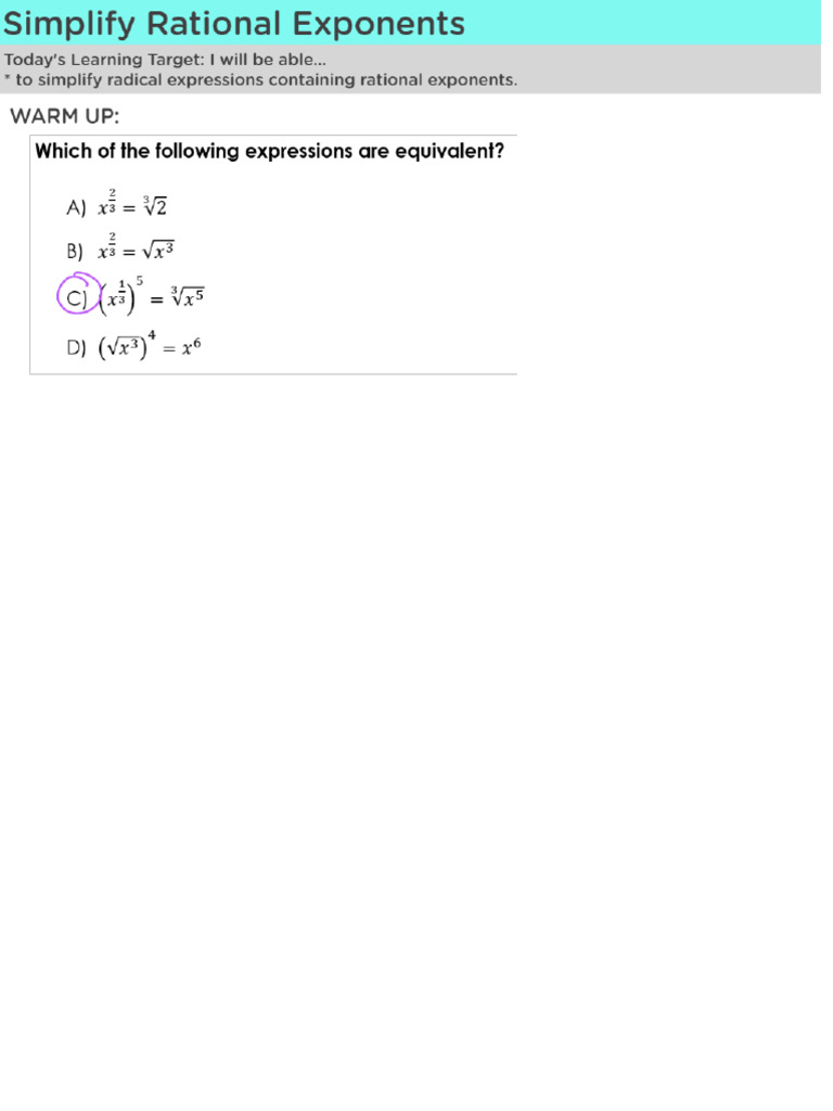 Notes Simplify Rational Exponents KEY | PDF