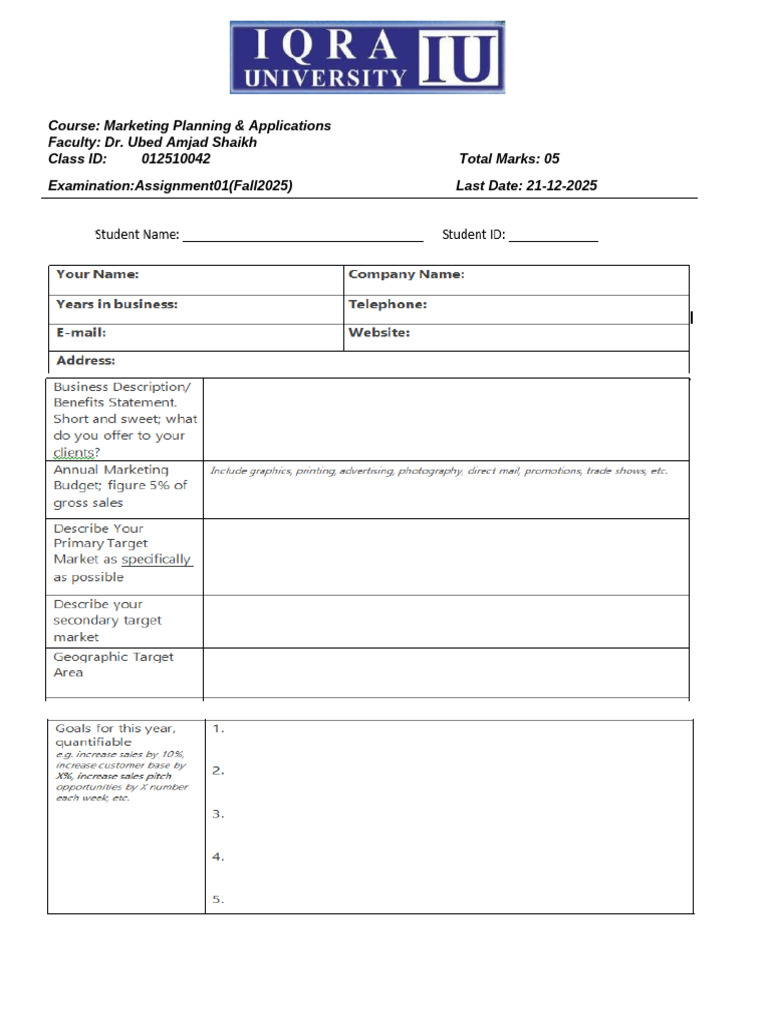 Marketing Planning Assignment Details | PDF