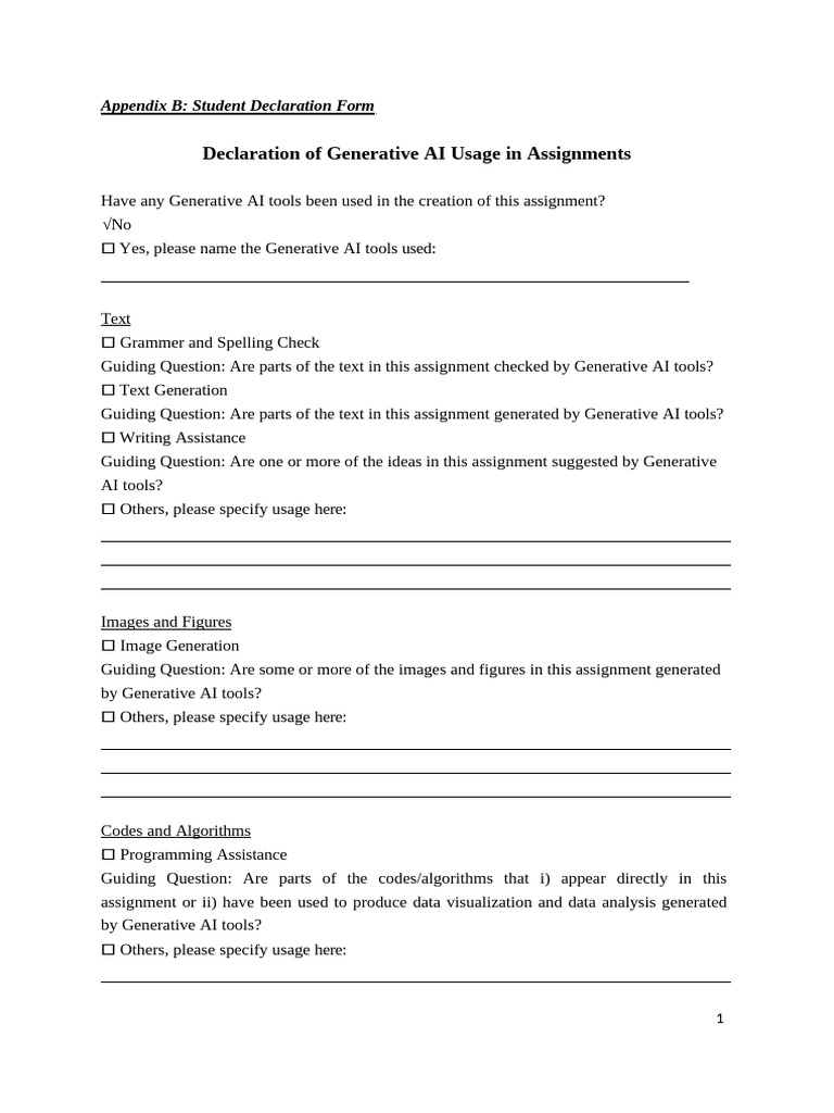 Generative AI Usage Declaration Form | PDF