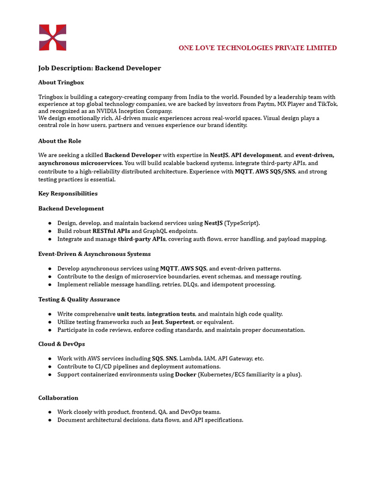 Backend Developer Job at Tringbox | PDF | Amazon Web Services ...