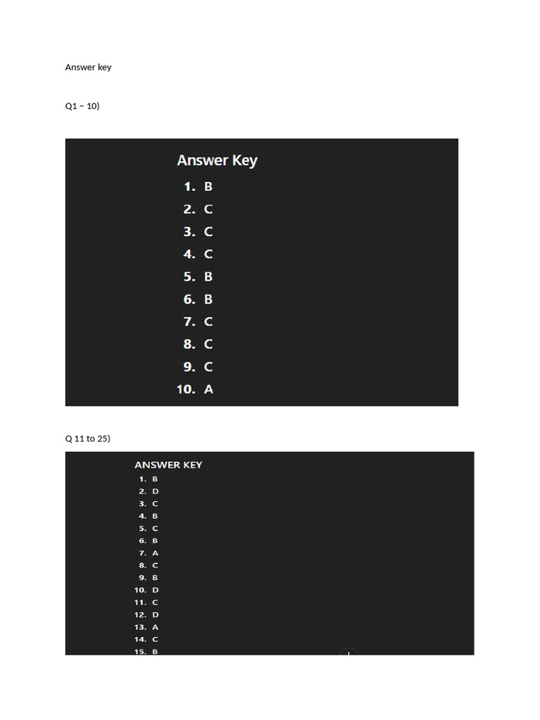 Answer Key for Questions 1-75 | PDF