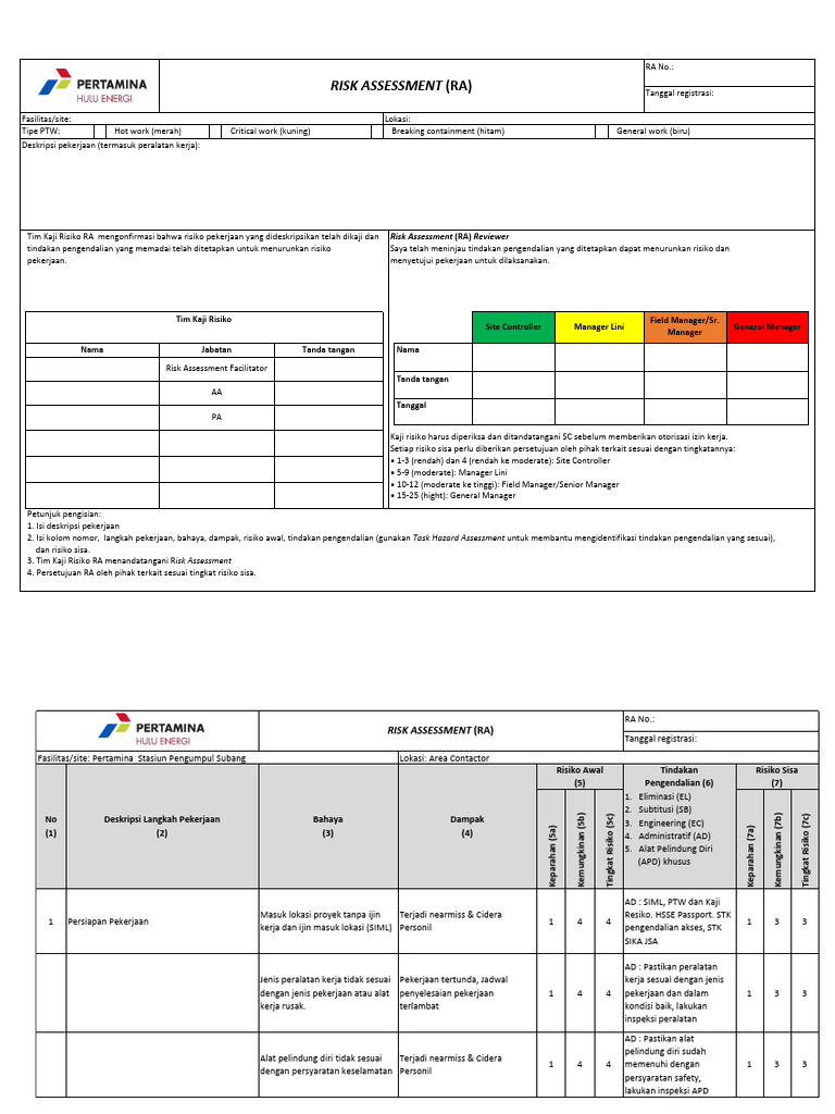 Penilaian Risiko Pekerjaan di Pertamina | PDF