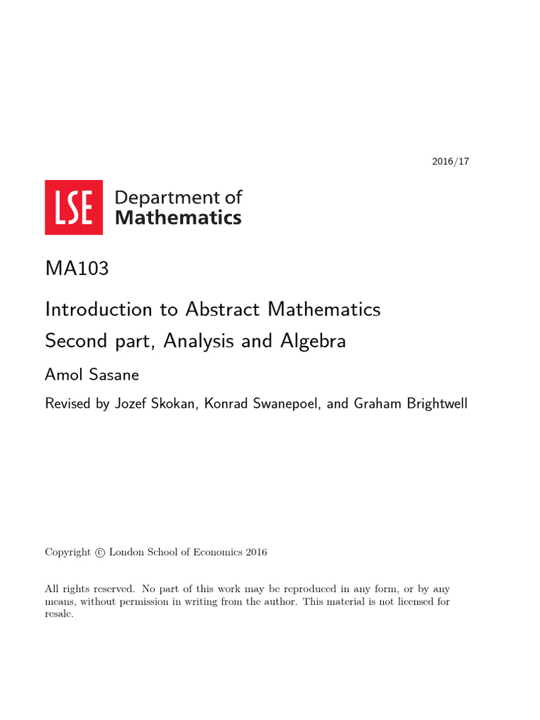 Abstract Mathematics: Analysis & Algebra | PDF | Group (Mathematics ...