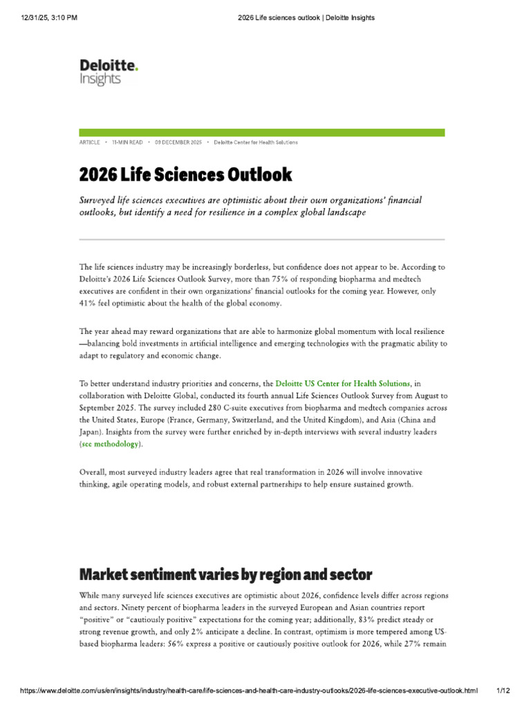 2026 Life Sciences Outlook - Deloitte Insights | PDF