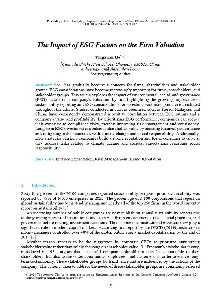 The Impact of ESG Factors on the Firm Valuation | PDF | Corporate ...
