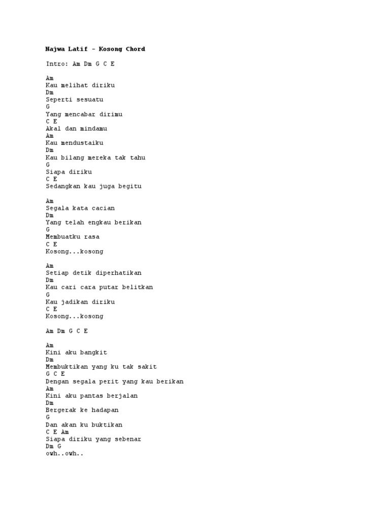 Najwa Latif Kosong Chord Intro Am Dm Gce Am Kau Melihat Diriku Dm Seperti Sesuatu G Yang Mencabar Dirimu Ce Akal Dan
