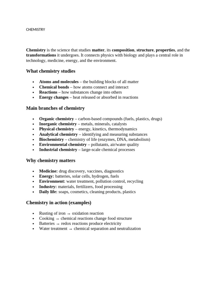 Overview of Chemistry and Its Importance | PDF