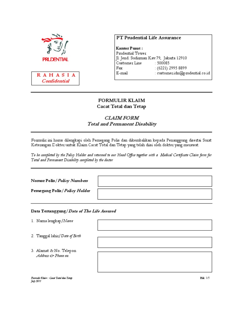 Total and Permanent Disability Claim Form | PDF | Karier & Perkembangan ...