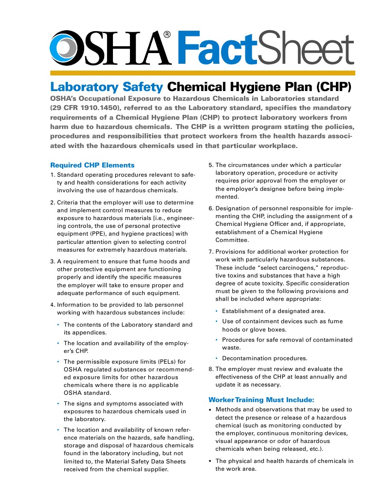 OSHAfactsheet Laboratory Safety Chemical Hygiene Plan | PDF