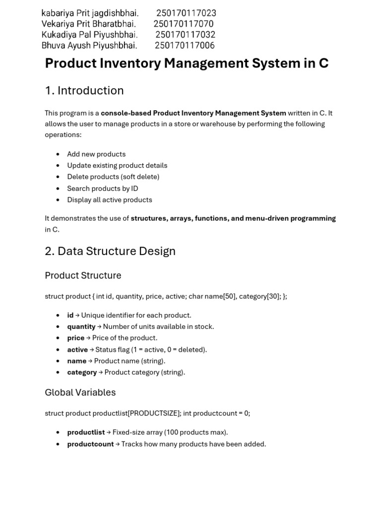 C Product Inventory Management System | PDF | Computer Engineering ...