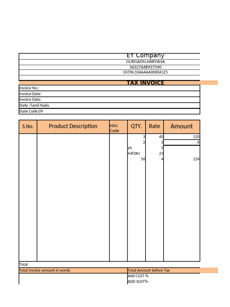 Tax Invoice for EY Company, Tamil Nadu | PDF | Government Of India