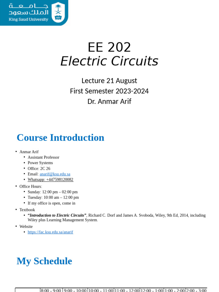 EE 202 Electric Circuits Course Overview | PDF | Electrical Network ...