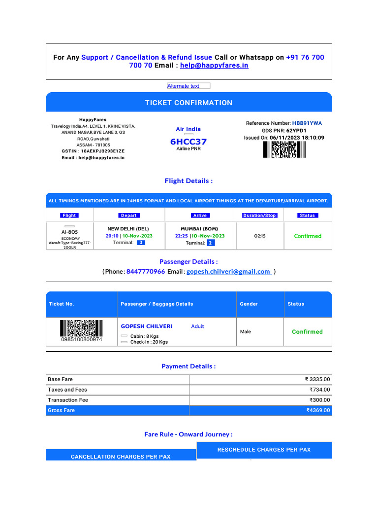 HBB91YWA | PDF | Airlines | Identity Document