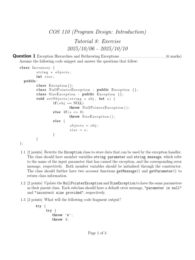 Exception Handling and Templates Exercise | PDF | Computer Programming ...