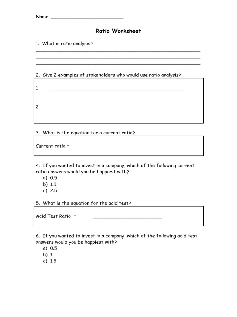 Ratio Analysis Worksheet for Investors | PDF | Balance Sheet | Income ...