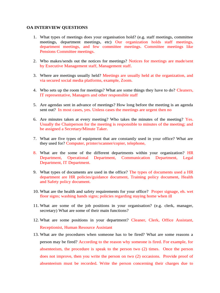 Essential OA Interview Questions Guide | PDF