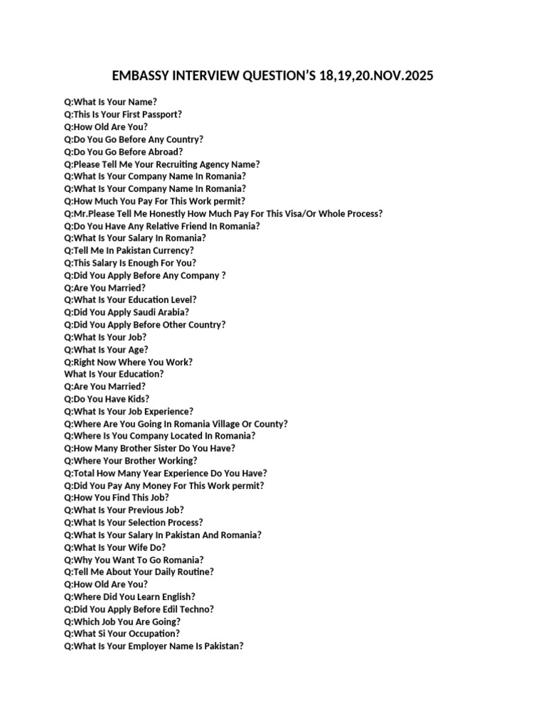 Embassy Interview Questions for Romania | PDF