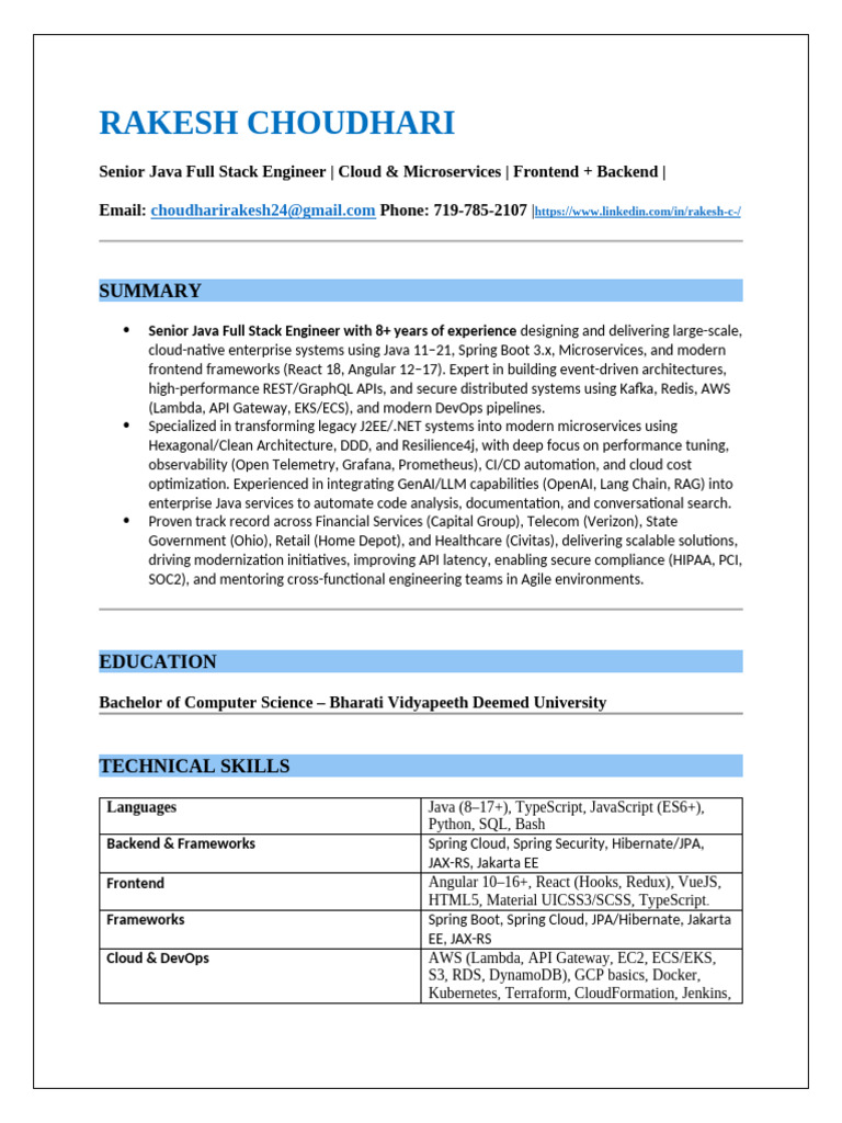 Rakesh Resume (1) | PDF | Spring Framework | Java (Programming Language)