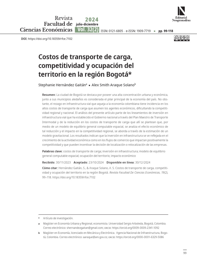 Costos de Transporte y Competitividad en Bogotá | PDF | Bogotá | Transporte