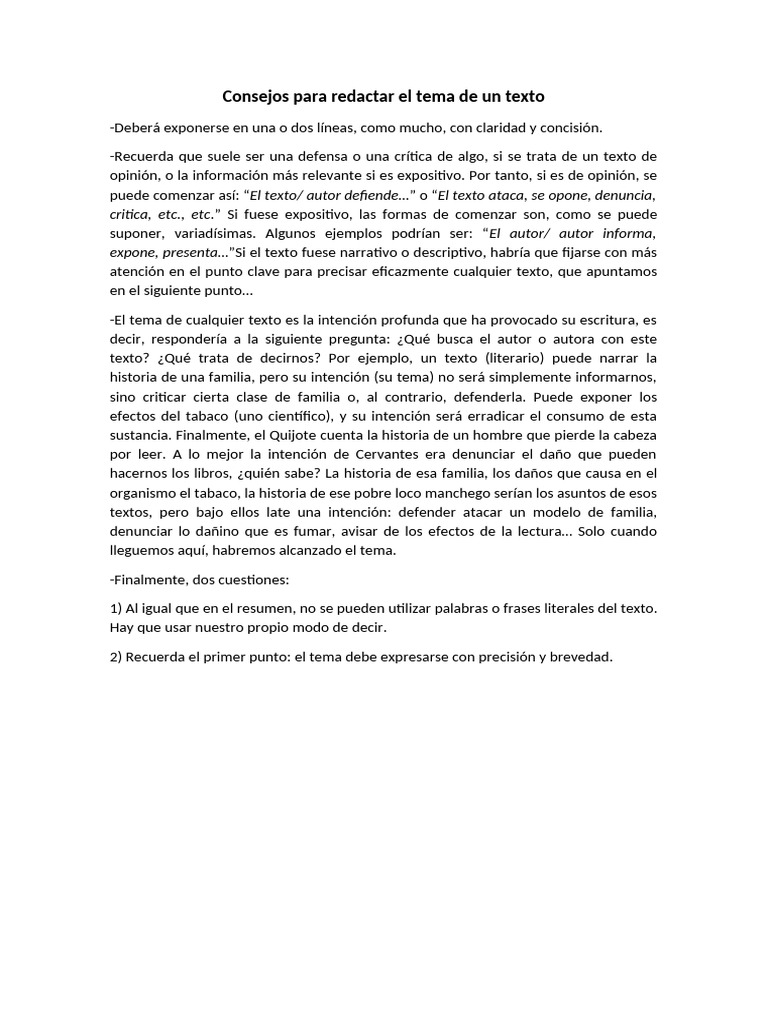 Cómo redactar el tema de un texto | PDF