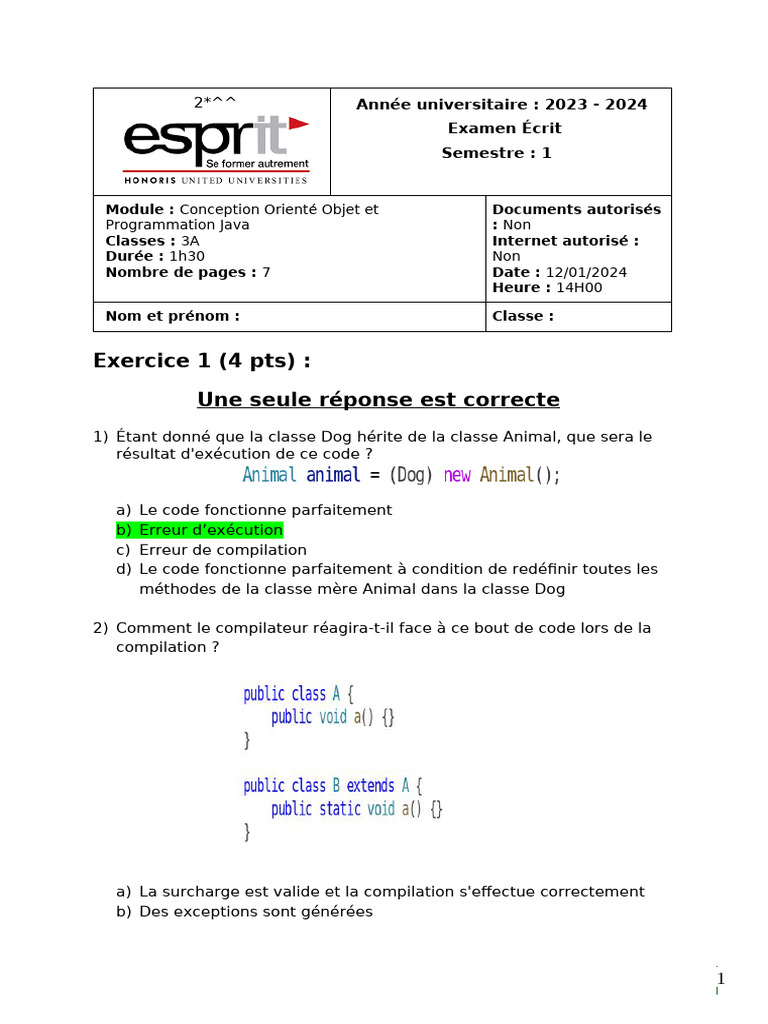 Examen Java : Conception Objet 2023-2024 | PDF | Java (Langage de ...