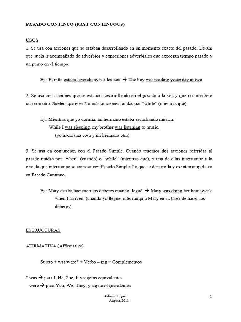 Usos y Estructuras del Pasado Continuo | PDF | Fonética | Sintaxis