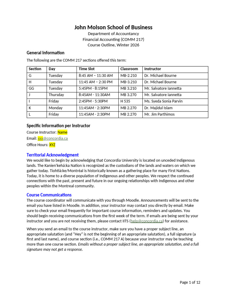 Financial Accounting Course Outline 2026 | PDF | Taxes | Simulation