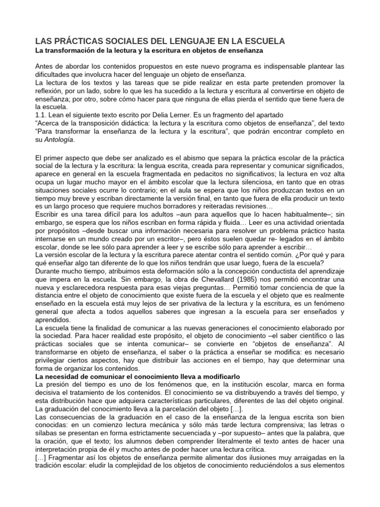 Prácticas del lenguaje en la escuela | PDF | Enseñando | Conocimiento