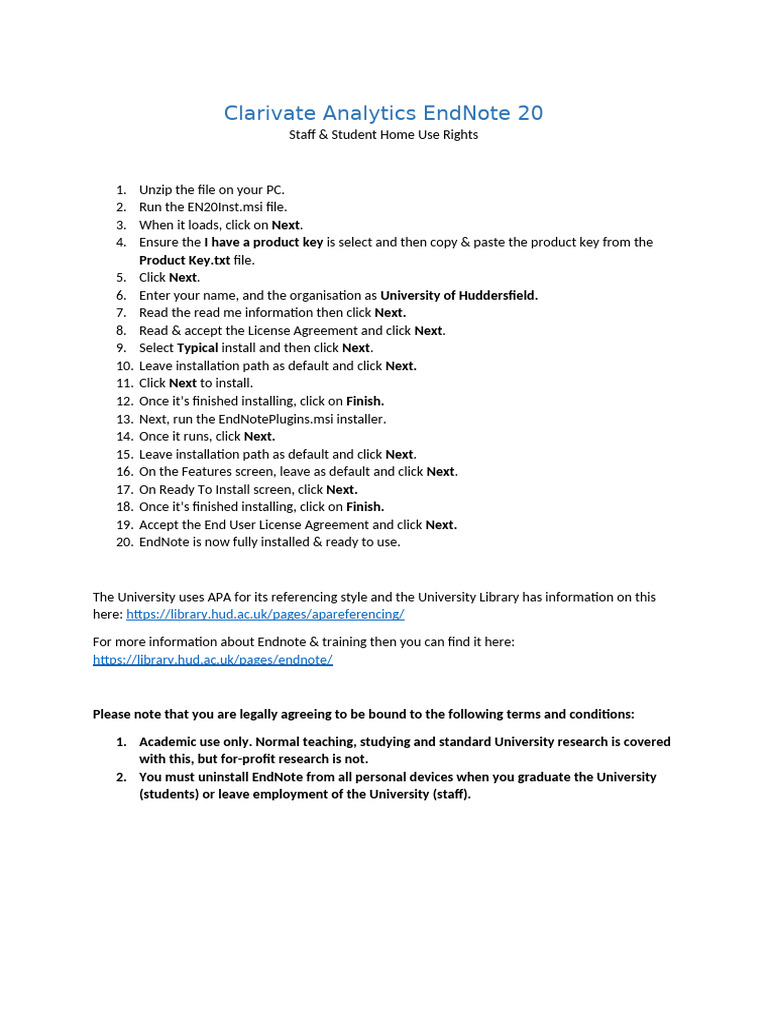 EndNote 20 Installation Guide for Students | PDF