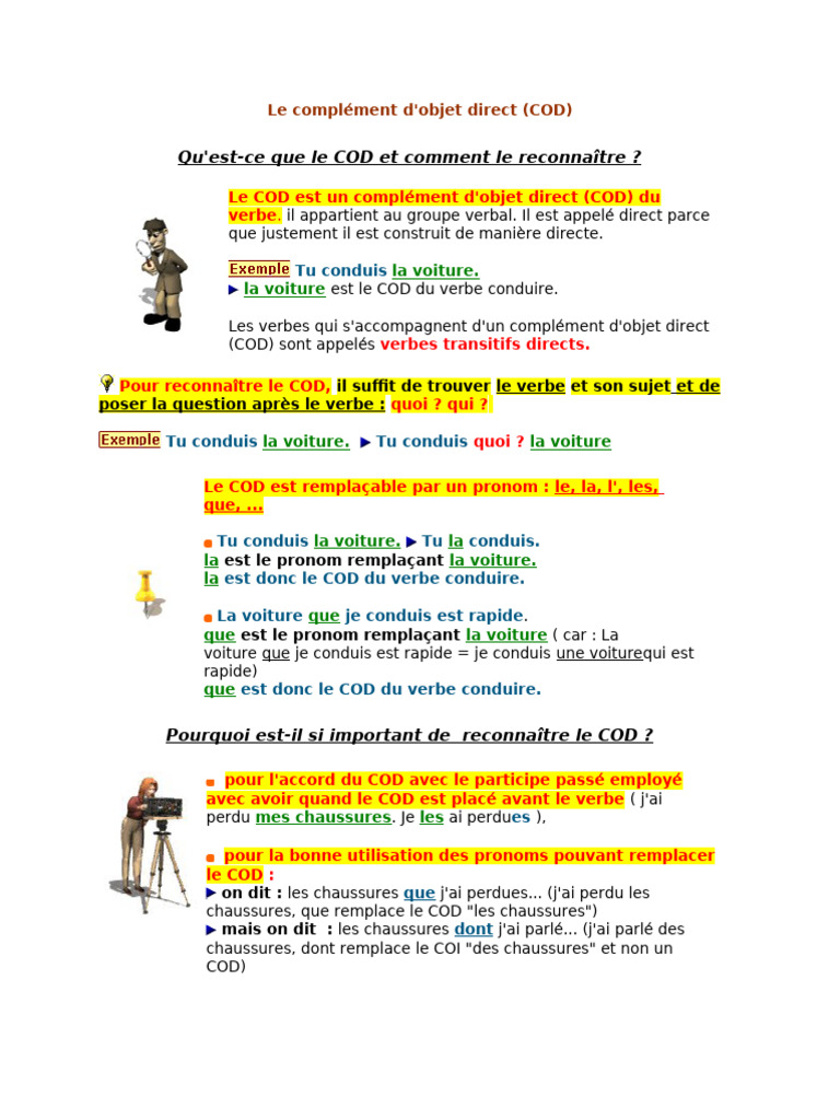Comprendre COD et COI en français | PDF | Complément d'objet | Syntaxe