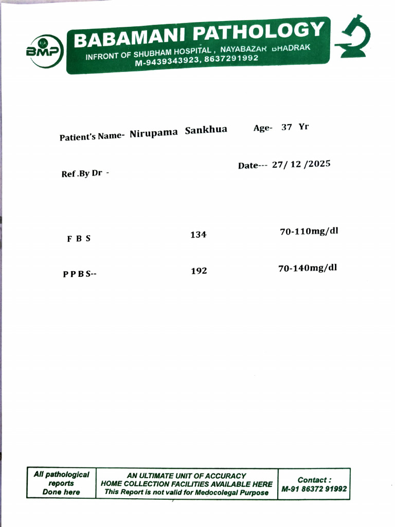 BMP Pathology Report for Nirupama Sankhua | PDF