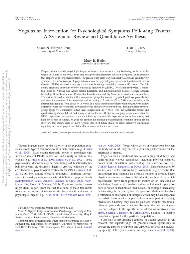 Yoga for Trauma: Systematic Review Insights | PDF | Psychological ...