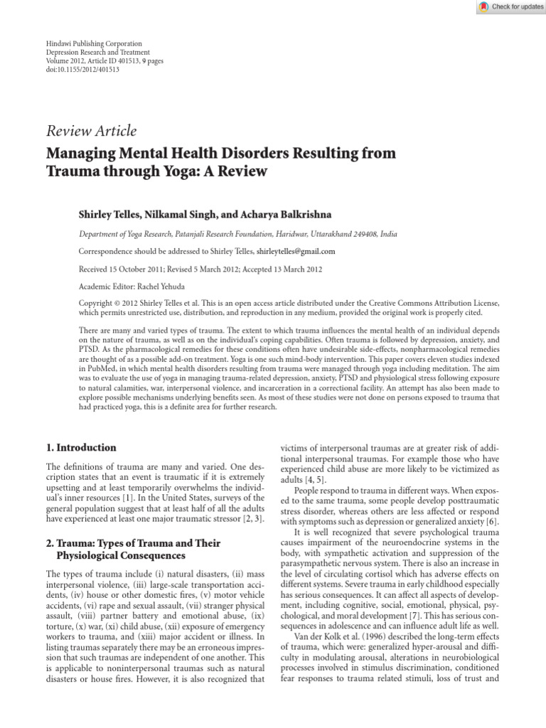 Yoga for Trauma-Related Mental Health | PDF | Psychological Trauma ...