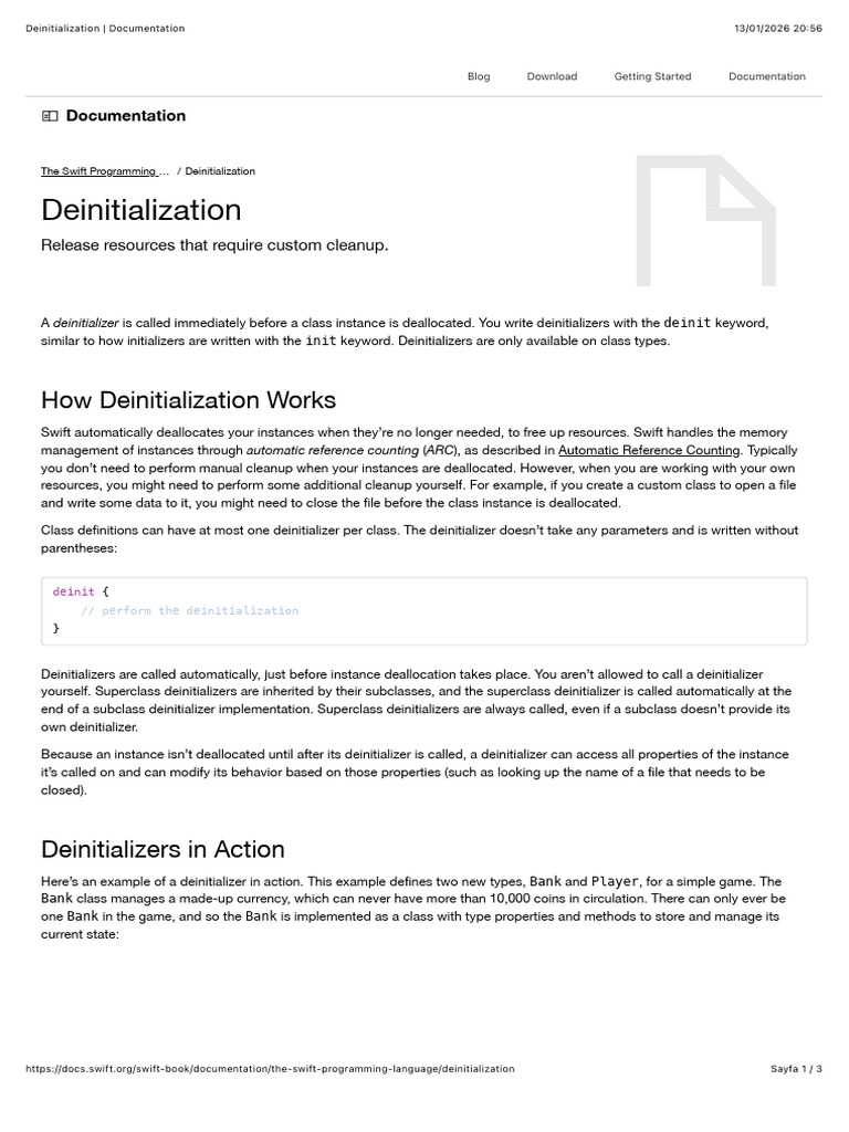 Swift Deinitializers Explained | PDF | Swift (Programming Language ...