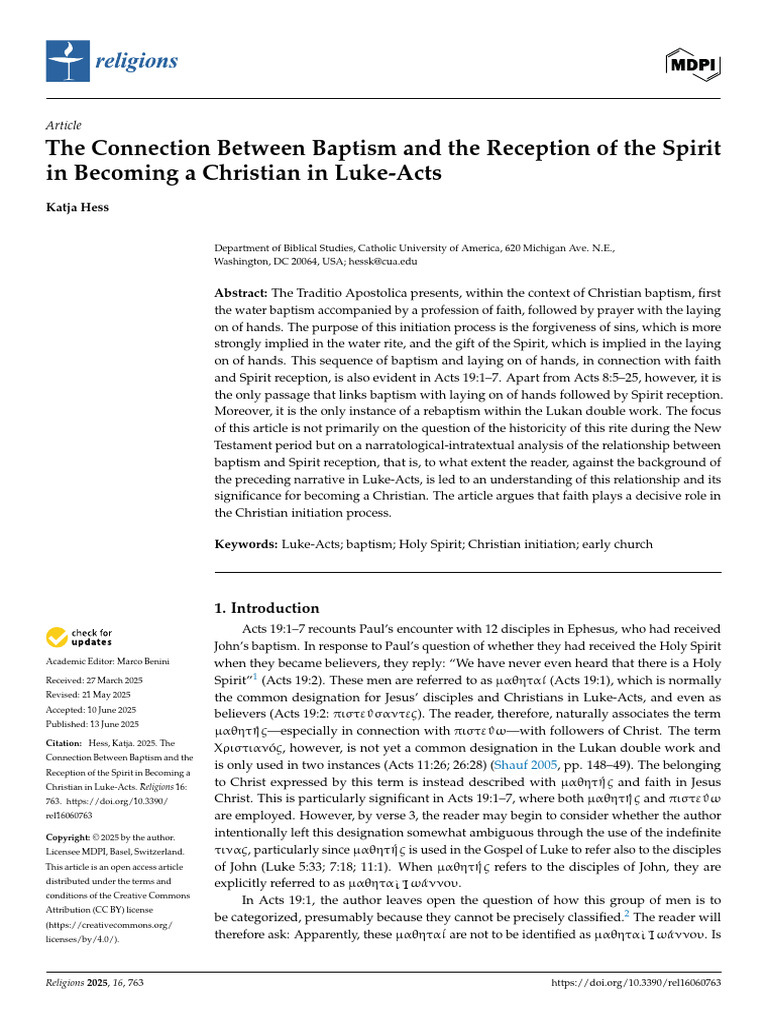 Baptism and Spirit Reception in Luke-Acts | PDF | Baptism | Acts Of The ...