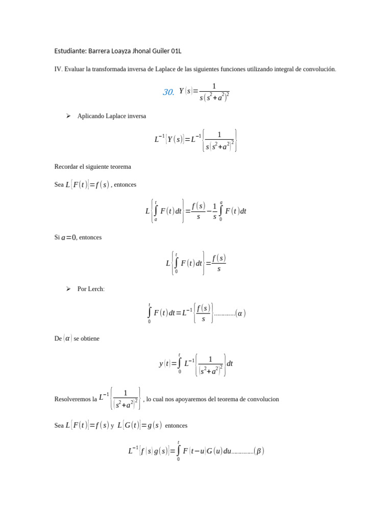 Transformada Inversa de Laplace: Ejercicios | PDF | Integral ...
