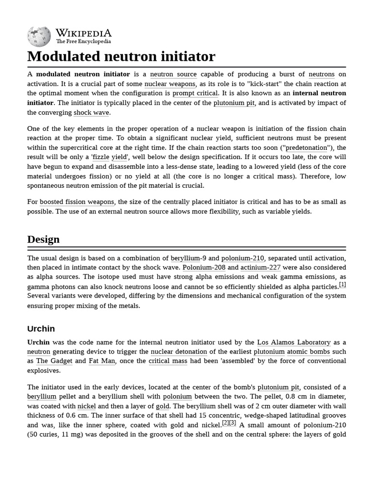 Modulated Neutron Initiator in Nuclear Weapons | PDF | Nuclear ...