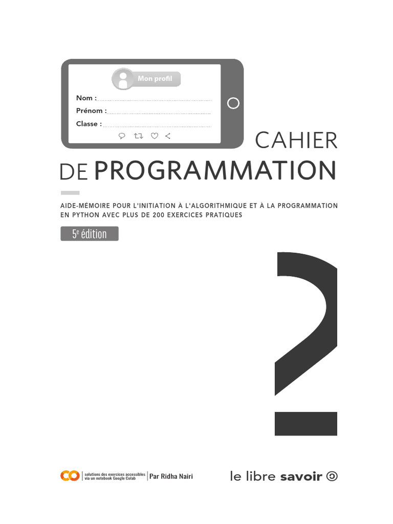 Cahier de Programmation Python et Algo | PDF | Structure de contrôle ...